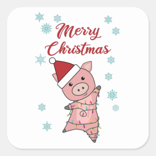 Merry Christmas Piglet Pig Snow Winter Square Sticker