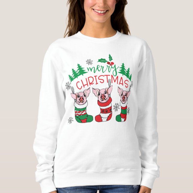 Merry Christmas pigs Country Holiday Sweatshirt (Front)