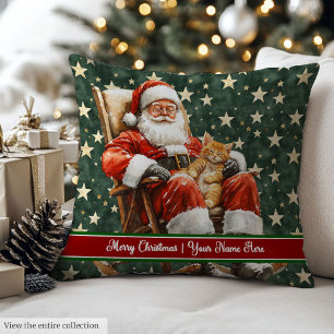 Merry Christmas Pillow for Cat Lovers Santa Claus