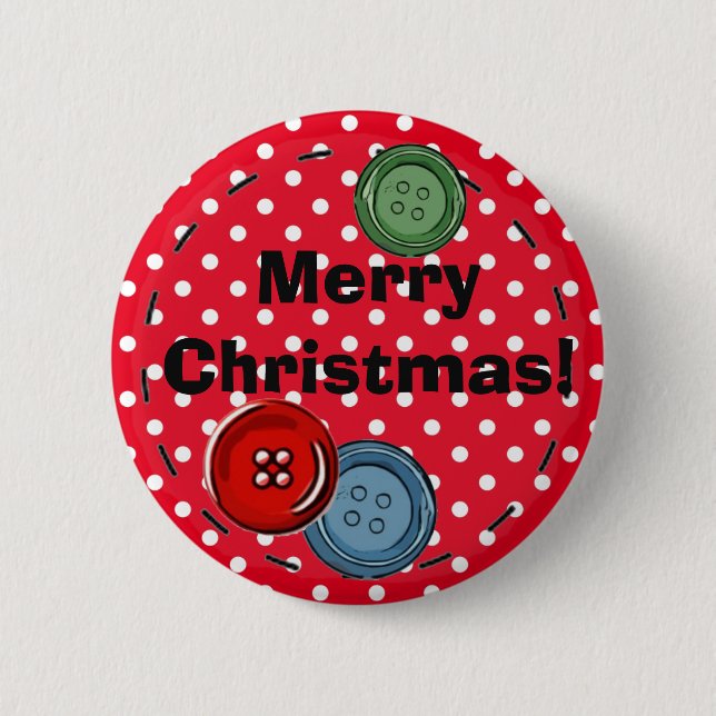 Merry Christmas Pin with Cute Buttons & Stitching (Front)
