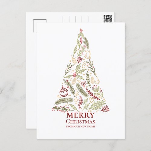 Merry Christmas Pine and Holly Tree Moving Holiday Postcard