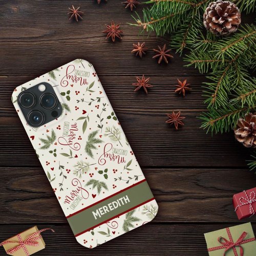 Merry Christmas Pine Berry Inspirivity Name iPhone 13 Pro Max Case