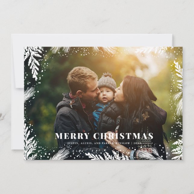 Merry Christmas Pine Border Christmas Card (Front)
