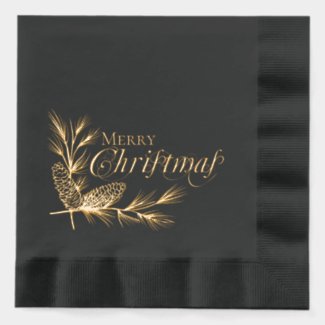 Merry Christmas Pine Branch and Pinecone Elegant