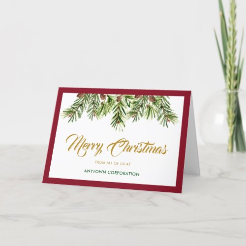 Merry Christmas Pine Branches Corporate Christmas Holiday Card