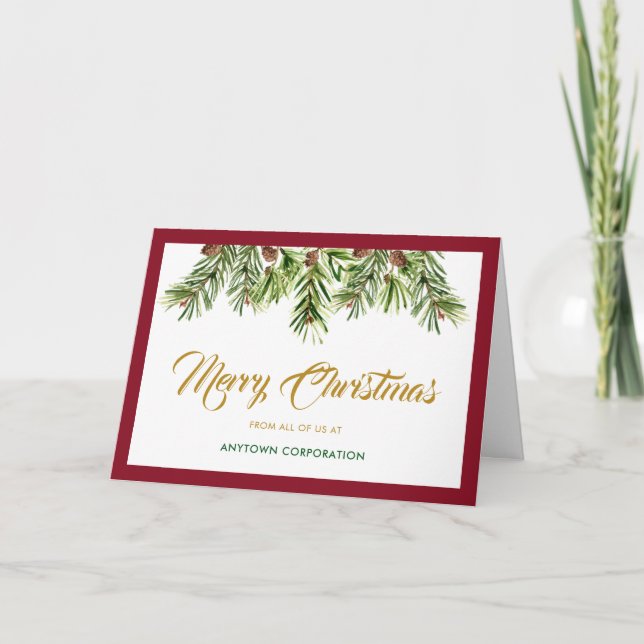 Merry Christmas Pine Branches Corporate Christmas Holiday Card (Front)