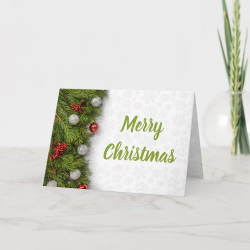 Merry Christmas Pine Branches with Ornaments Card