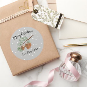 merry christmas pine cone classic round sticker