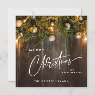 Merry Christmas Pine Cones Rustic Greeting Boho Holiday Card