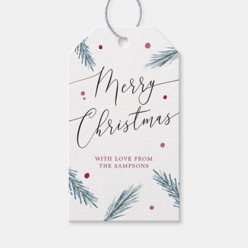 Merry Christmas Pine Leaves  Berries Gift Tags