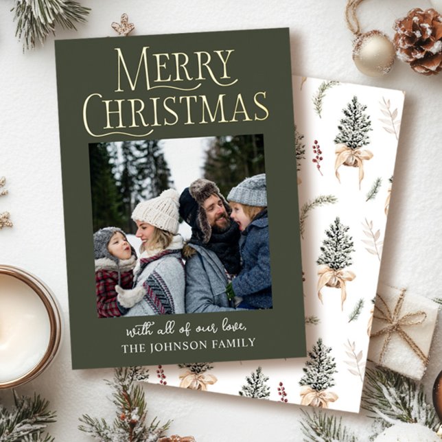 Merry Christmas Pine Photo Real  Foil Holiday Card (Creator Uploaded)