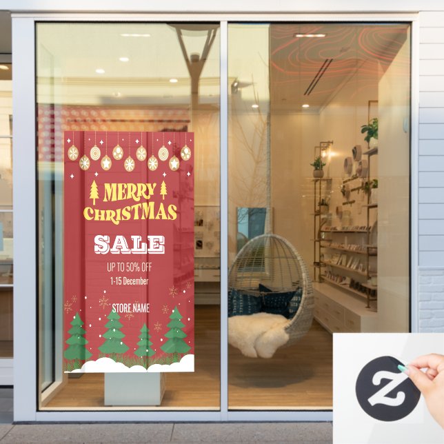 Merry Christmas Pine Tree 50Off Sale Holiday Window Cling (Store Window)
