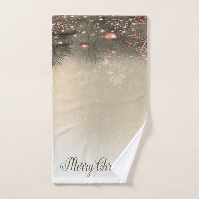 Merry Christmas,Pine Tree BranchesBalls,Snowflakes Bath Towel Set (Hand Towel)