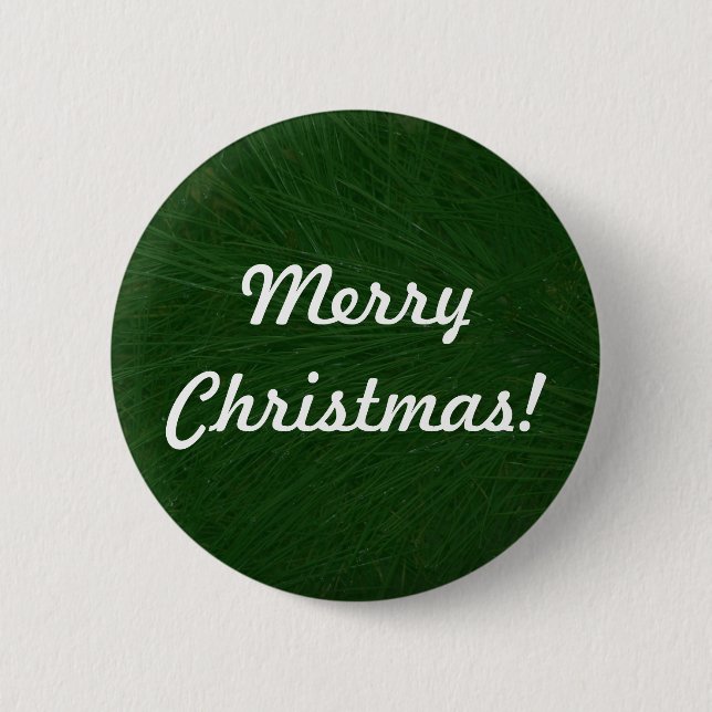 Merry Christmas Pine Tree Close Up Pinback Button (Front)