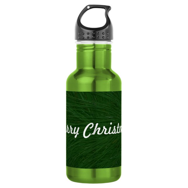 Merry Christmas Pine Tree Close Up Stainless Steel Water Bottle (Front)