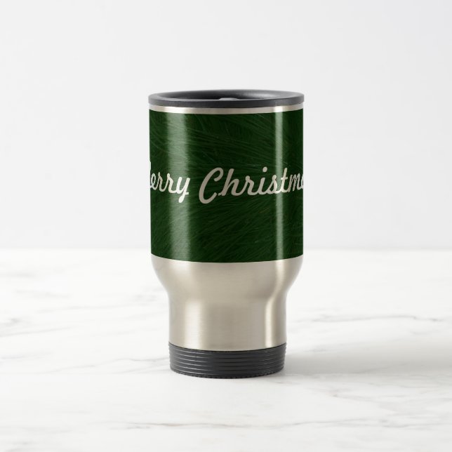 Merry Christmas Pine Tree Close Up Travel Mug (Center)