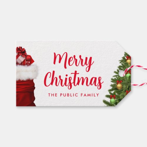 Merry Christmas Pine Tree Customizable Script Text Gift Tags