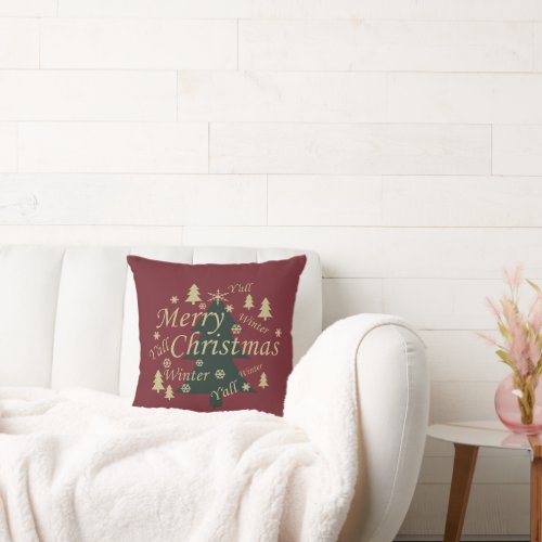 Merry Christmas pine tree decorations Throw Pillow