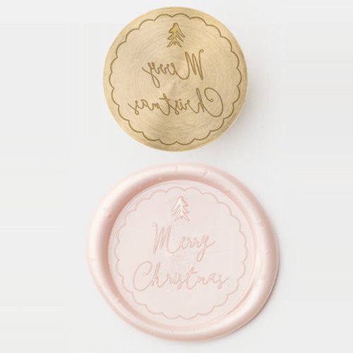 Merry Christmas pine tree frame modern script Wax Seal Stamp