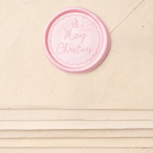 Merry Christmas pine tree frame modern script Wax Seal Sticker