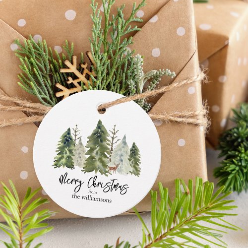 Merry Christmas Pine Tree Green Rustic Watercolor Favor Tags