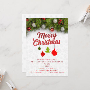 Merry Christmas Pine Tree Ornaments Xmas Party  Invitation