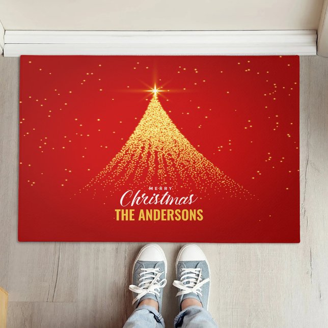 Merry Christmas Pine Tree Red Background Family Doormat (Creator Uploaded)