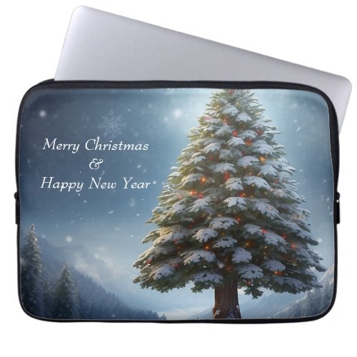 Merry Christmas Pine Tree Snowflake Winter Holiday Laptop Sleeve