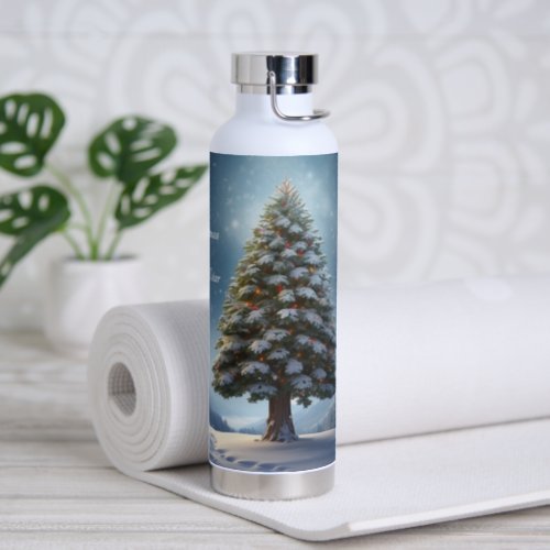 Merry Christmas Pine Tree Snowflake Winter Holiday Water Bottle