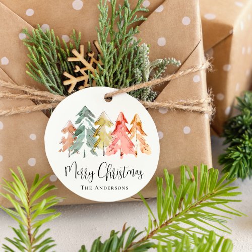 Merry Christmas Pine Tree Watercolor Favor Tags