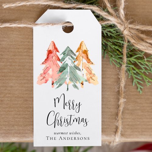 Merry Christmas Pine Tree Watercolor Gift Tags
