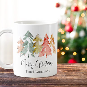 Merry Christmas Pine Tree Watercolor Holiday Coffee Mug