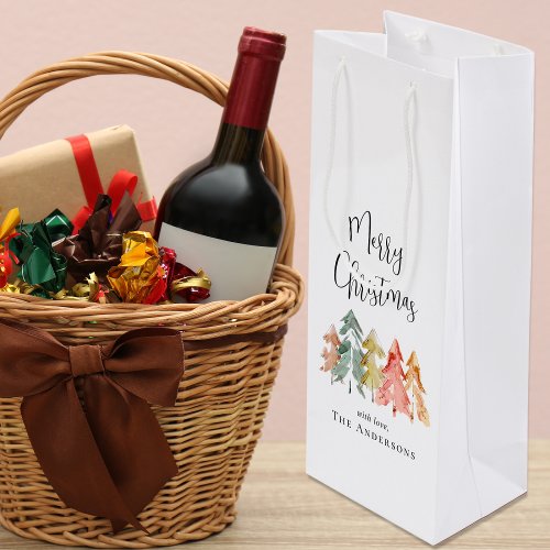 Merry Christmas Pine Tree Watercolor Holiday Wine Gift Bag