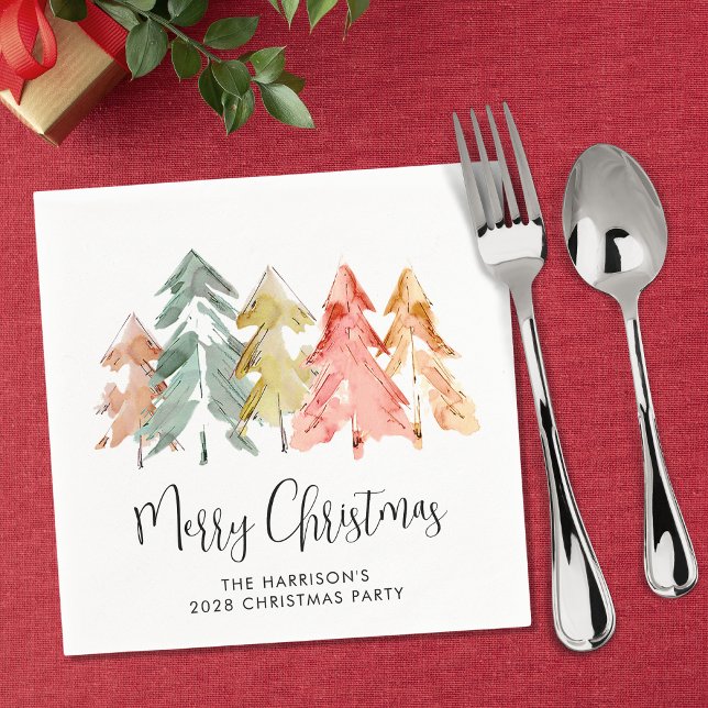Merry Christmas Pine Trees Holiday Party Napkins (Creator Uploaded)
