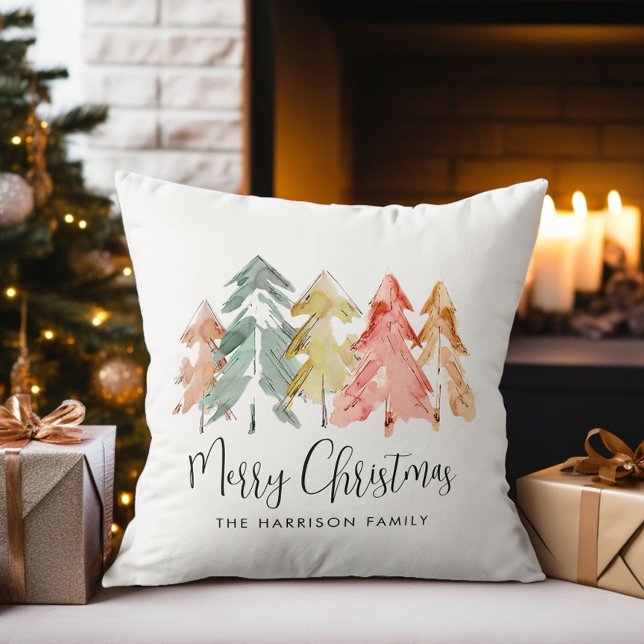 Merry Christmas Pine Trees Holiday Throw Pillow (Creator Uploaded)