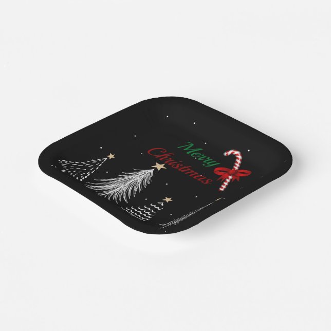 Merry Christmas Pine Trees Paper Plates (Angled)
