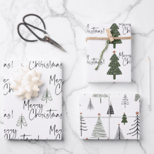 Merry Christmas Pine Trees Wrapping Paper Sheets