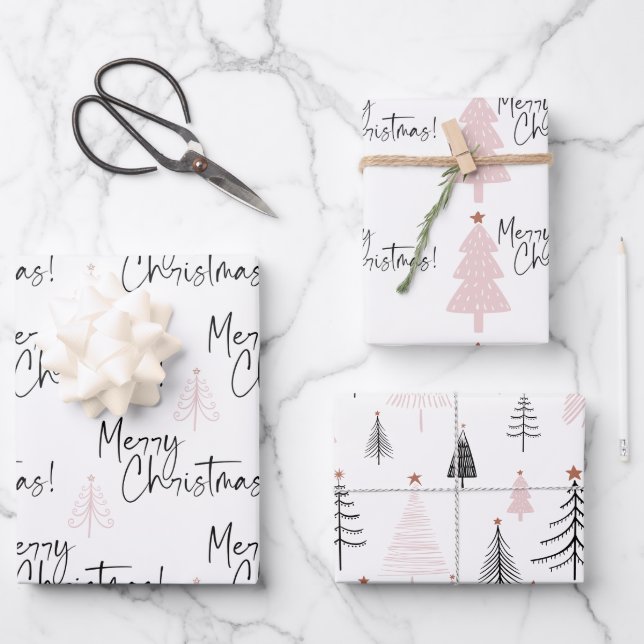 Merry Christmas Pine Trees Wrapping Paper Sheets (Front)