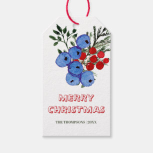 Merry Christmas Pine Winter Berries Green Holidays Gift Tags