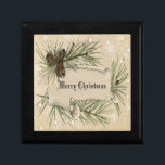 Merry Christmas Pinecones Snowflakes Vintage Gift Box<br><div class="desc">Beautiful gift box for that special Christmas gift,  with a vintage holiday design. Pretty pine tree  branches and pinecones with falling snowflakes. Vintage paper scroll for your text.</div>