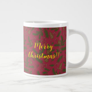 Merry Christmas Pinecones & Sprigs Giant Coffee Mug