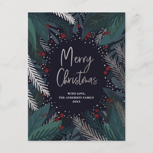 Merry Christmas Pines and snow Modern stylish Holiday Postcard