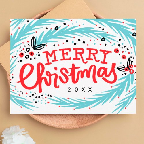 Merry Christmas Pines Lettering Holiday Postcard