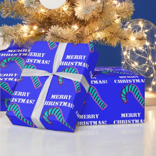 Merry Christmas Pink and Blue Candy Cane Wrapping Paper