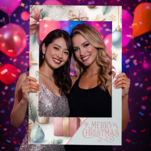 Merry Christmas Pink and Blue Elements Selfie Frame