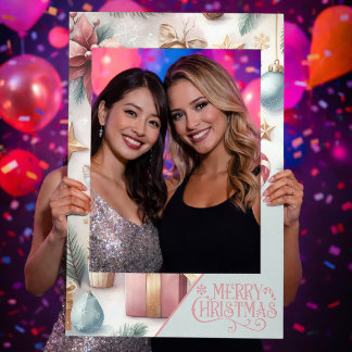Merry Christmas Pink and Blue Elements Selfie Frame
