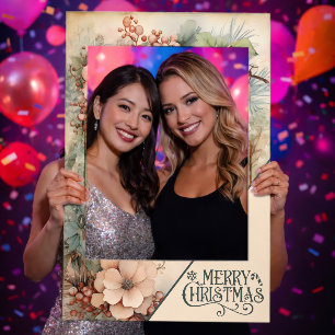 Merry Christmas Pink and Blue Elements Selfie Frame