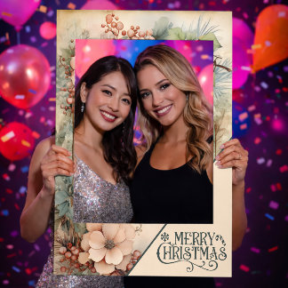 Merry Christmas Pink and Blue Elements Selfie Frame