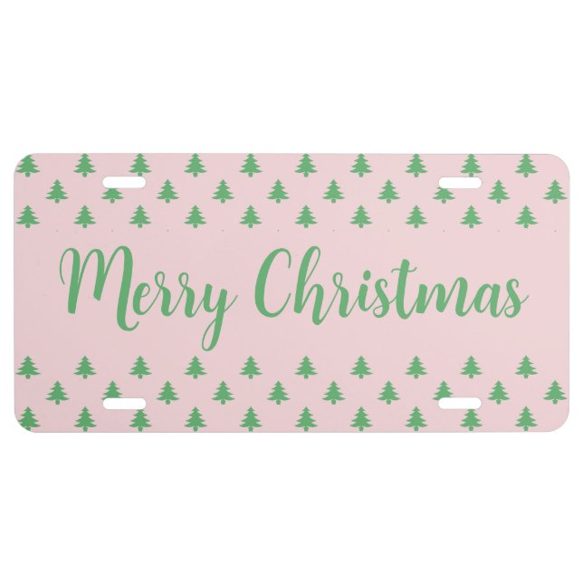 Merry Christmas Pink and Green Christmas Trees License Plate (Front)