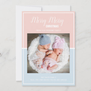 Merry Christmas Pink Baby Blue Twin Holiday Card